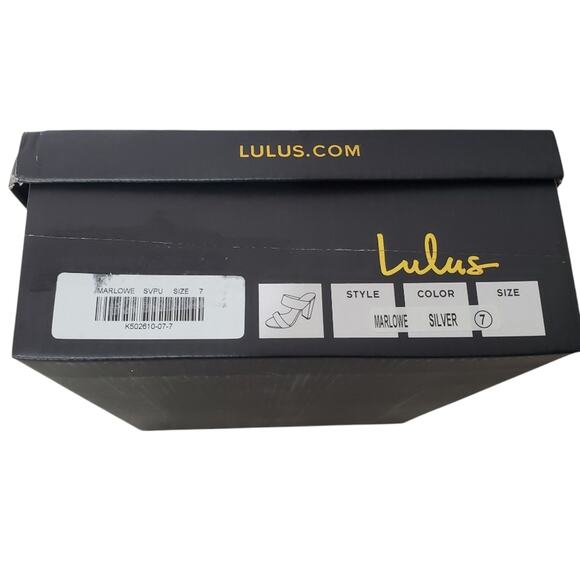NIB Lulu's | Marlowe Silver Metallic High Heel Sandals Chunky Heel - Picture 11 of 11